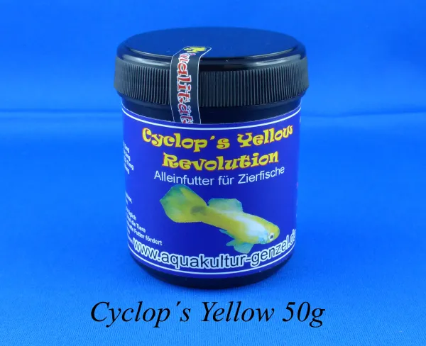 Cyclops Yellow Revolution als Farbfutter für Zierfische in einer 50g Dose wiederverschliessbar